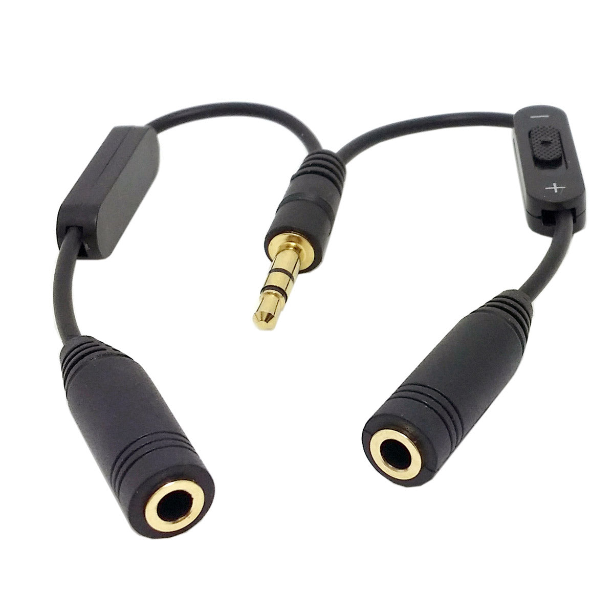 Black 3.5mm Stereo Male to Double 3.5mm Female Audio Headphone Y Splitter Cable with Volume Switch CA-004