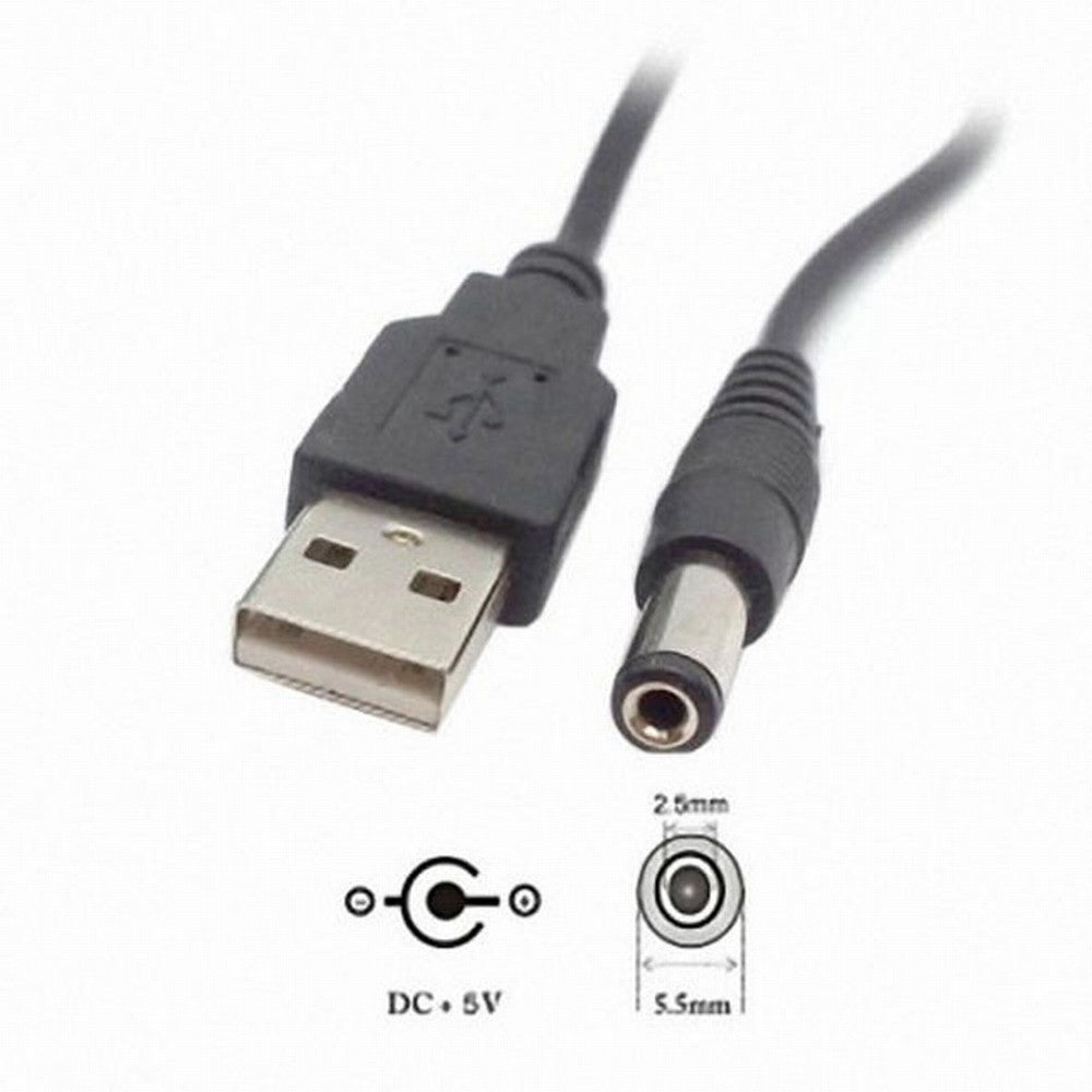 USB 2.0 A Type Male to 5.5 x 2.5mm DC 5V Power Plug Barrel Connector Charge Cable 100cm U2-154-BK