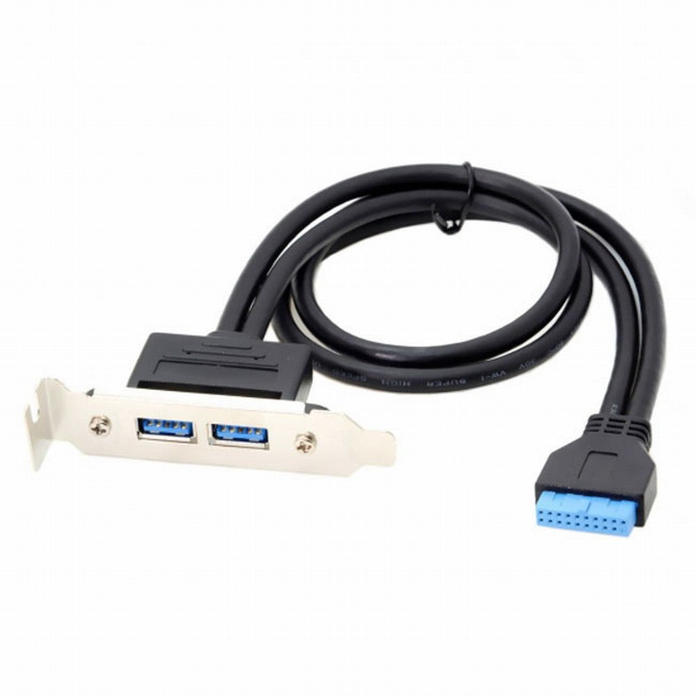 Low Profile 80mm Height USB 3.0 Female Back panel to Motherboard 20pin cable with PCI bracket 50cm U3-086