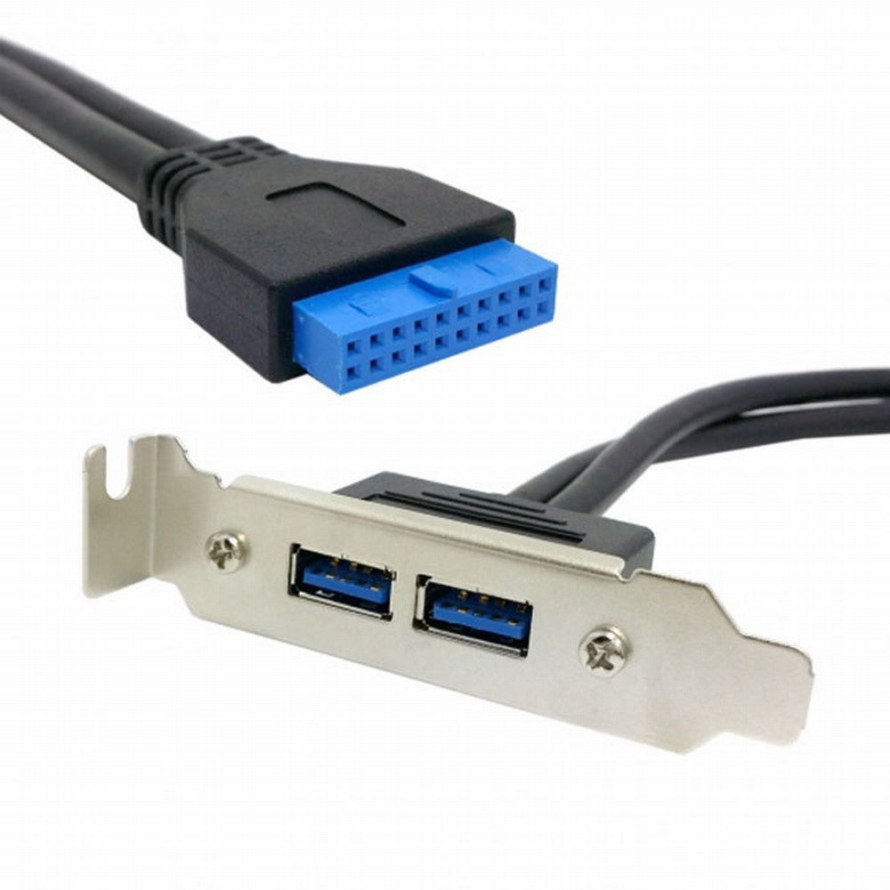 Low Profile 80mm Height USB 3.0 Female Back panel to Motherboard 20pin cable with PCI bracket 50cm U3-086