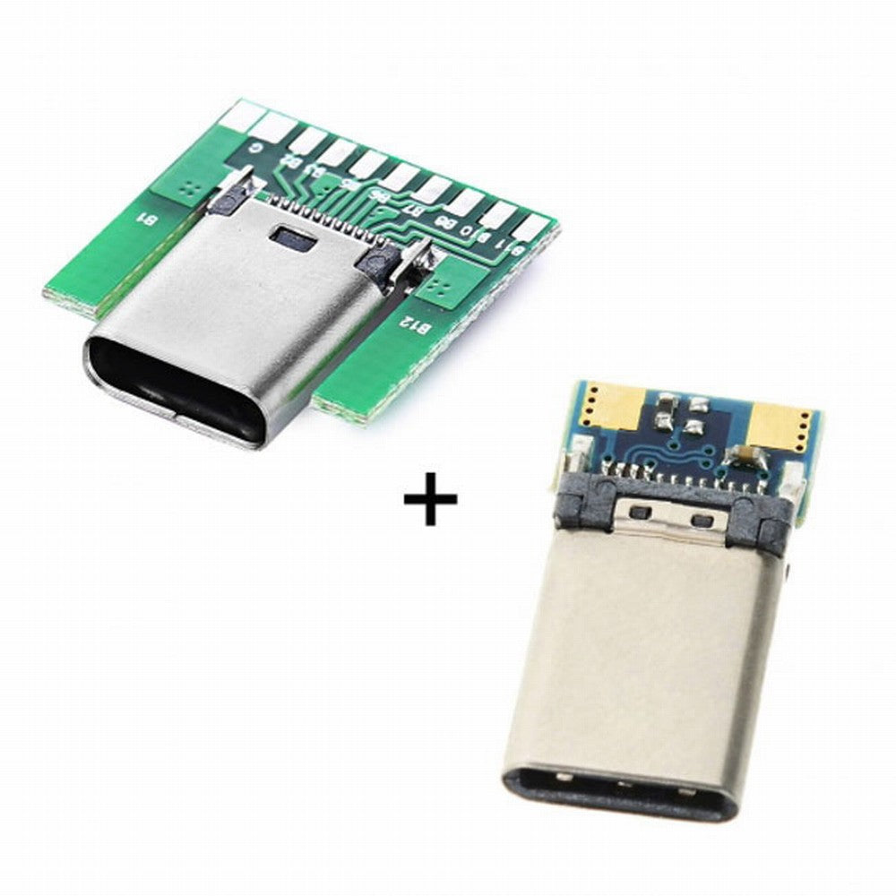DIY 24pin USB 3.1 Type C Male Female Plug Socket Connector SMT type with PC Board 1 set UC-206+207