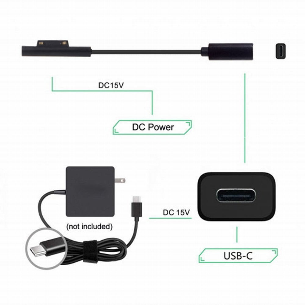 DC 15V Type-C USB-C Female to Surface Pro3 Pro4 Pro5 Pro6 Book Pro Charge Cable UC-109-SURFA3