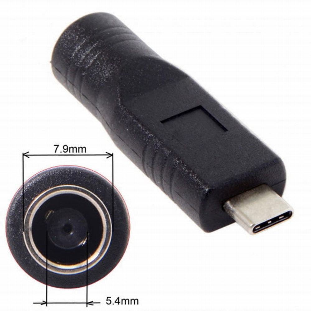 DC Jack 7.9*5.4mm Input to USB-C Type-C Power Plug Charge Adapter for Laptop Phone UC-211-BK-7954MM