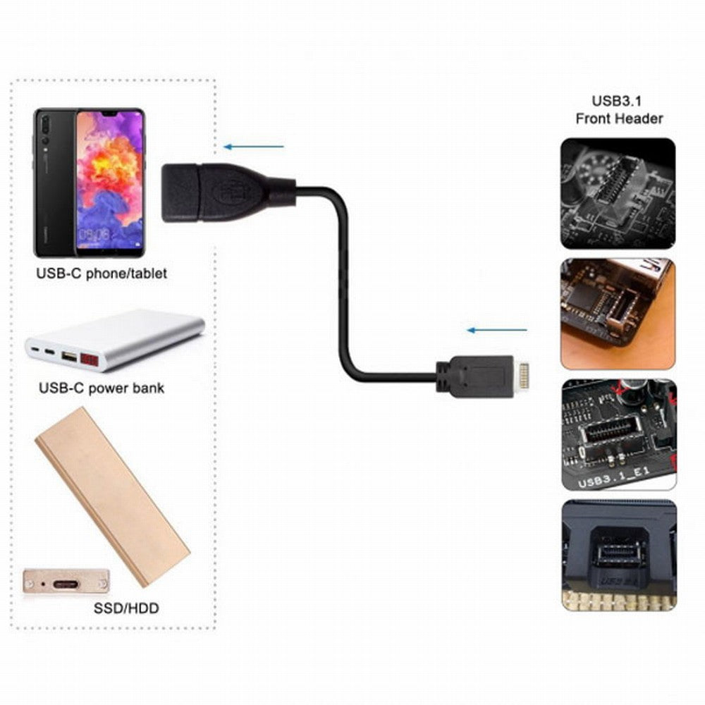 USB 3.1 Front Panel Header to USB 3.0 Type-A Female Extension Cable 20cm UC-131