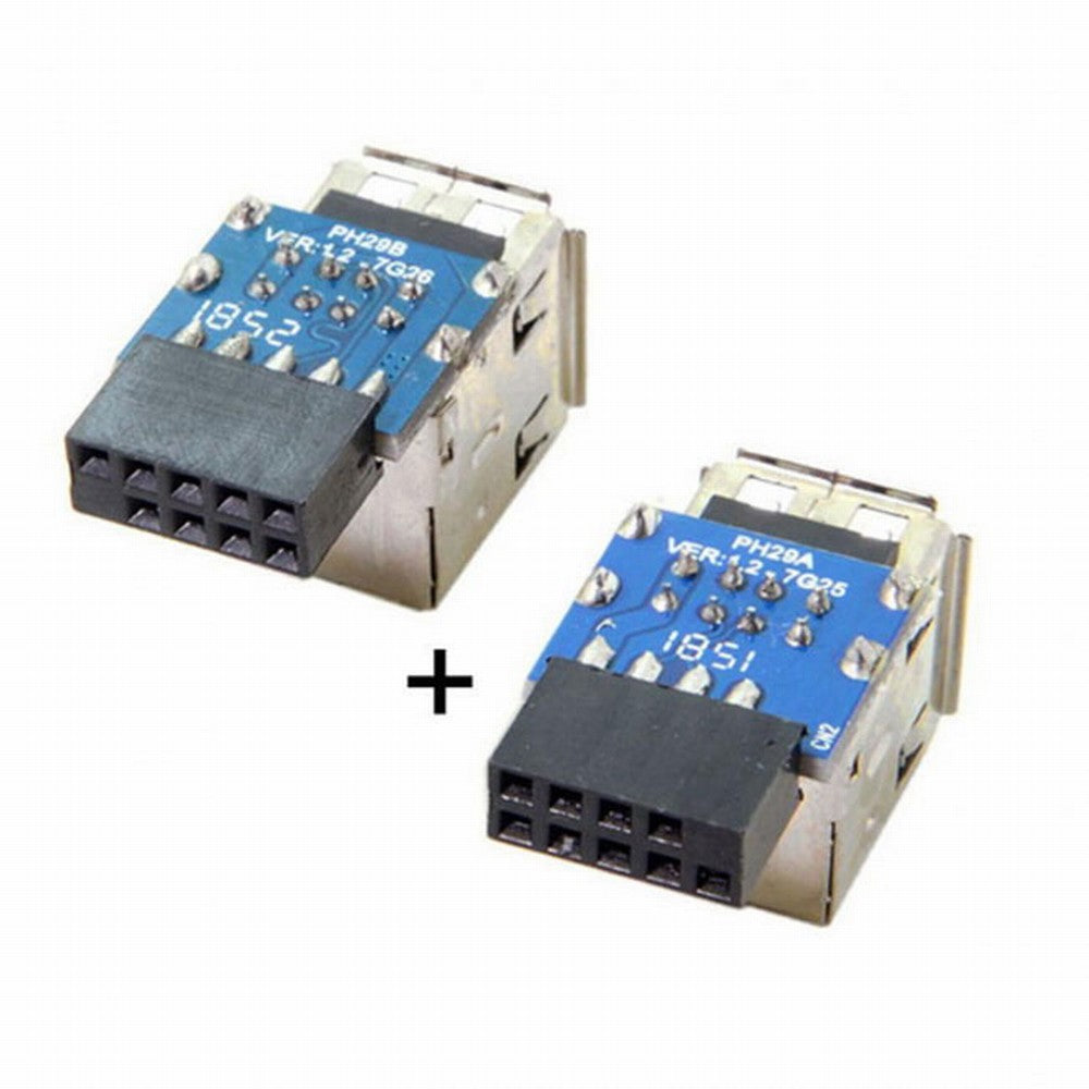2pcs 9Pin/10Pin Motherboard Female Header to Dual USB 2.0 Female Adapter Vertical Type U2-029-AF001
