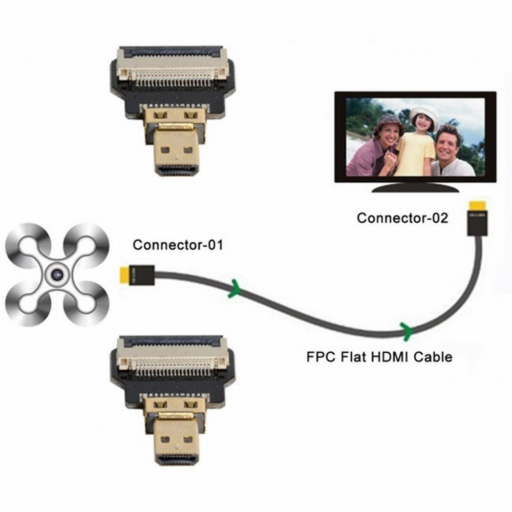 CYFPV Micro HDMI Male to Micro HDMI Male Extension FPC Flat Cable 1080P for FPV HDTV Multicopter Aerial Photography CC-HD-185-BK