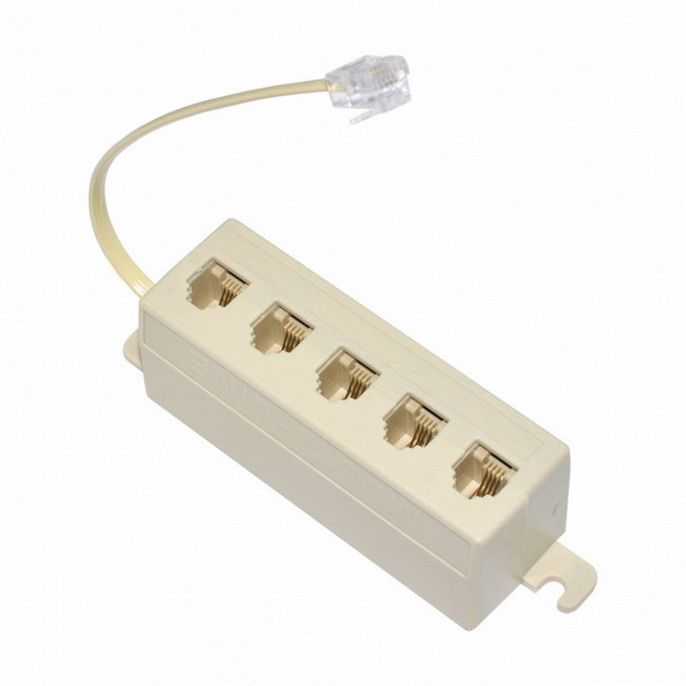 5 Way Outlet 6P4C RJ11 RJ12 Telephone Phone Modular Jack Line Splitter Adapter Beige 1-in-5-out CA-016
