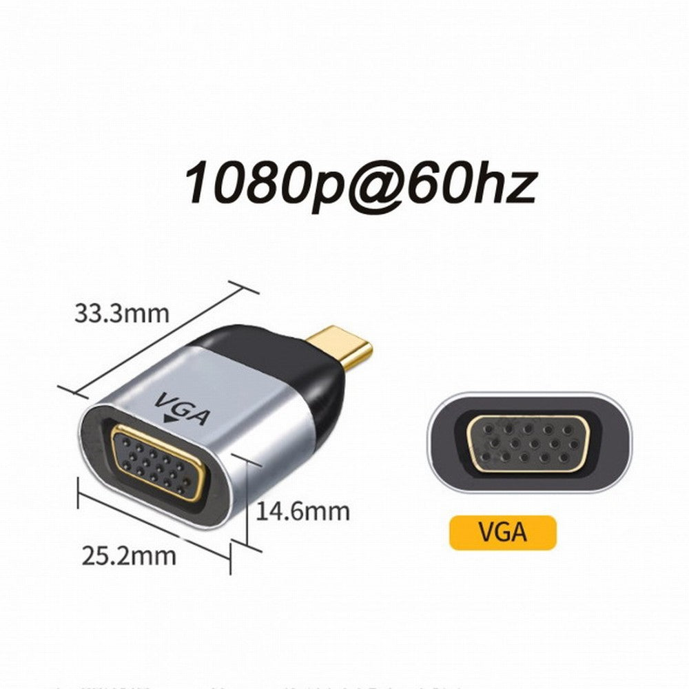 Cablecc USB-C Male to VGA Female Adapter, 1080p 60Hz Display Converter for Tablet, Phone, Laptop