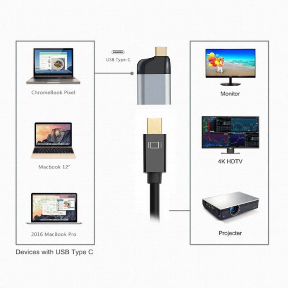 Cablecc USB Type C to Mini DP Adapter, 60Hz 4K/2K Video Converter for Tablet, Smartphone and Laptop