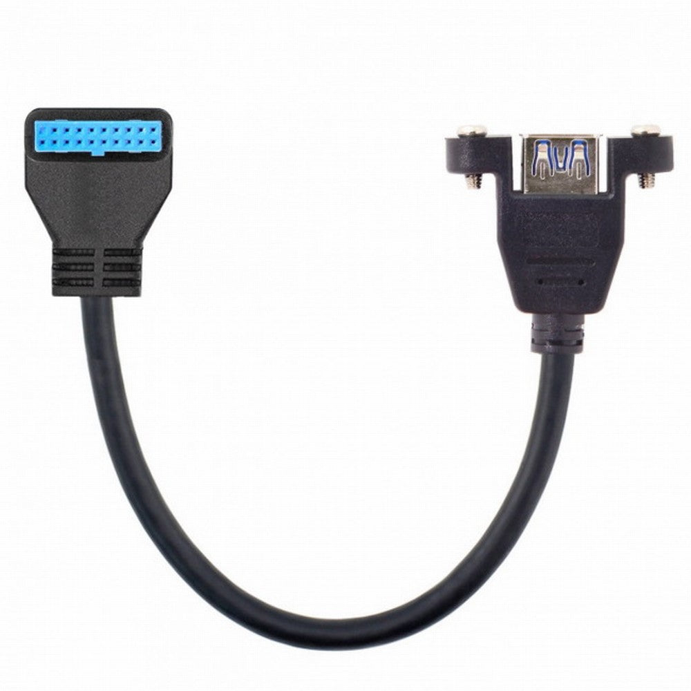 USB 3.0 Single Port A Female Screw Mount Type to Down Angled Motherboard 20pin Header Cable 90 Degree U3-005-DN