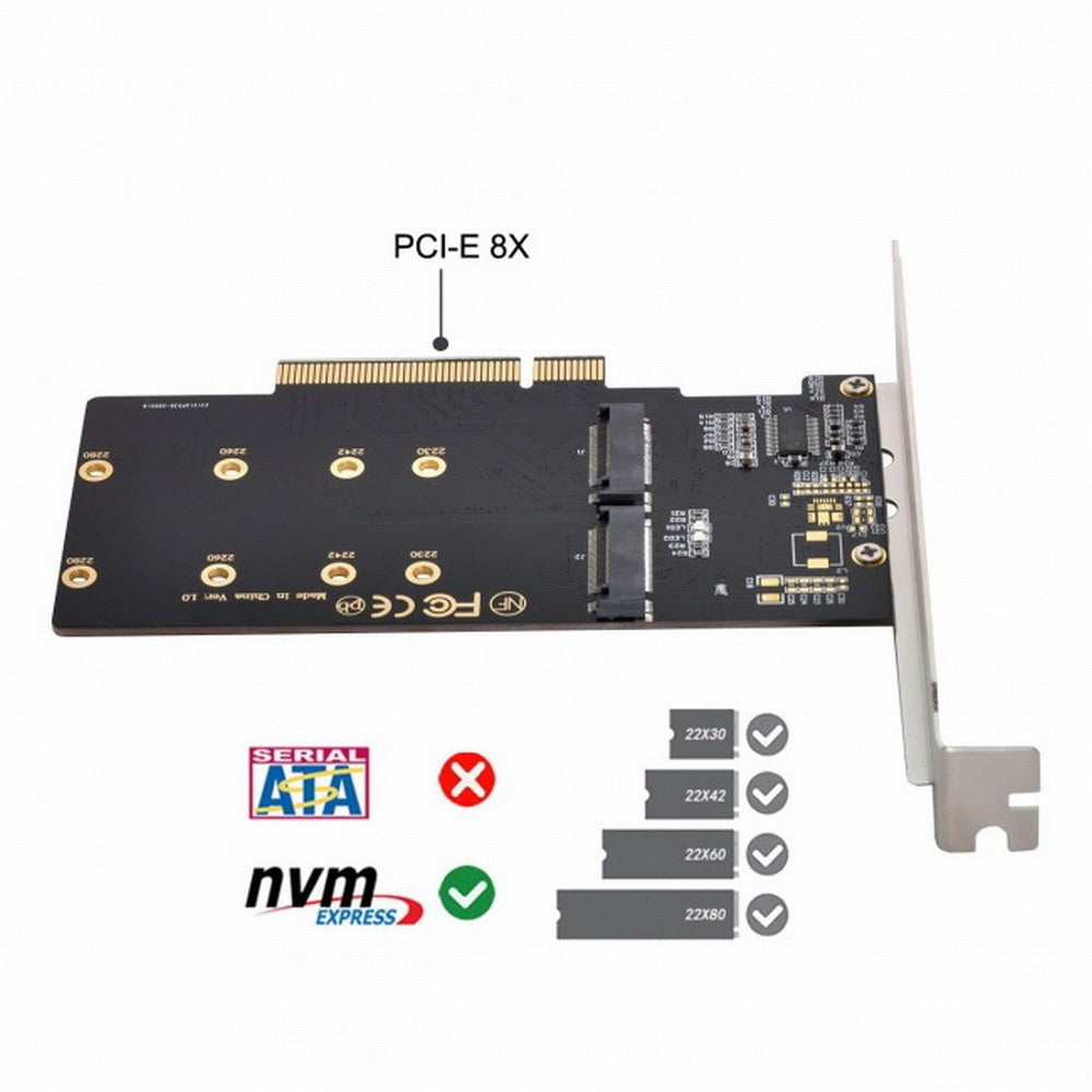 Dual 2X NVME M.2 AHCI to PCIE Express 3.0 Gen3 X8 X16 Raid Card VROC Raid0 Hyper Adapter SA-012-OD