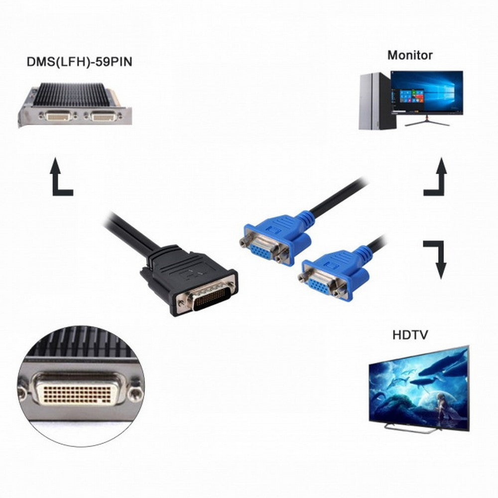 DMS-59pin Male to Dual 15Pin VGA RGB Female Splitter Extension Cable for PC Graphics Card DB-025