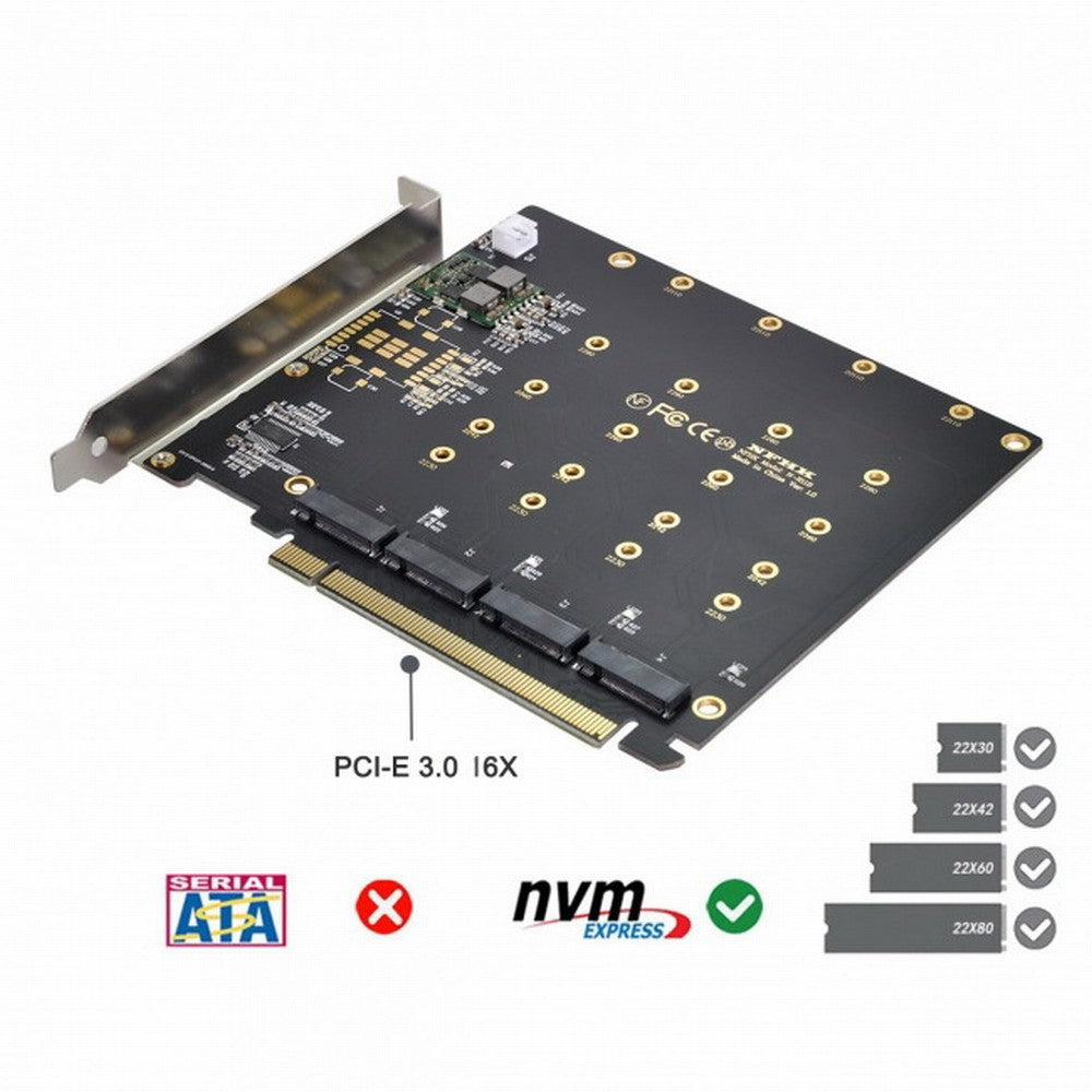 4X NVME M.2 AHCI to PCI-E Express 3.0 Gen3 X16 Raid Card with Fan VROC Raid0 Hyper Adapter SA-030