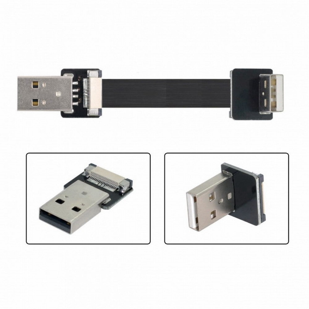Up Angled USB 2.0 Type-A Male to Type-A Male Data Flat Slim FPC Cable 90 Degree for FPV Disk Scanner Printer CC-U2-031-UP