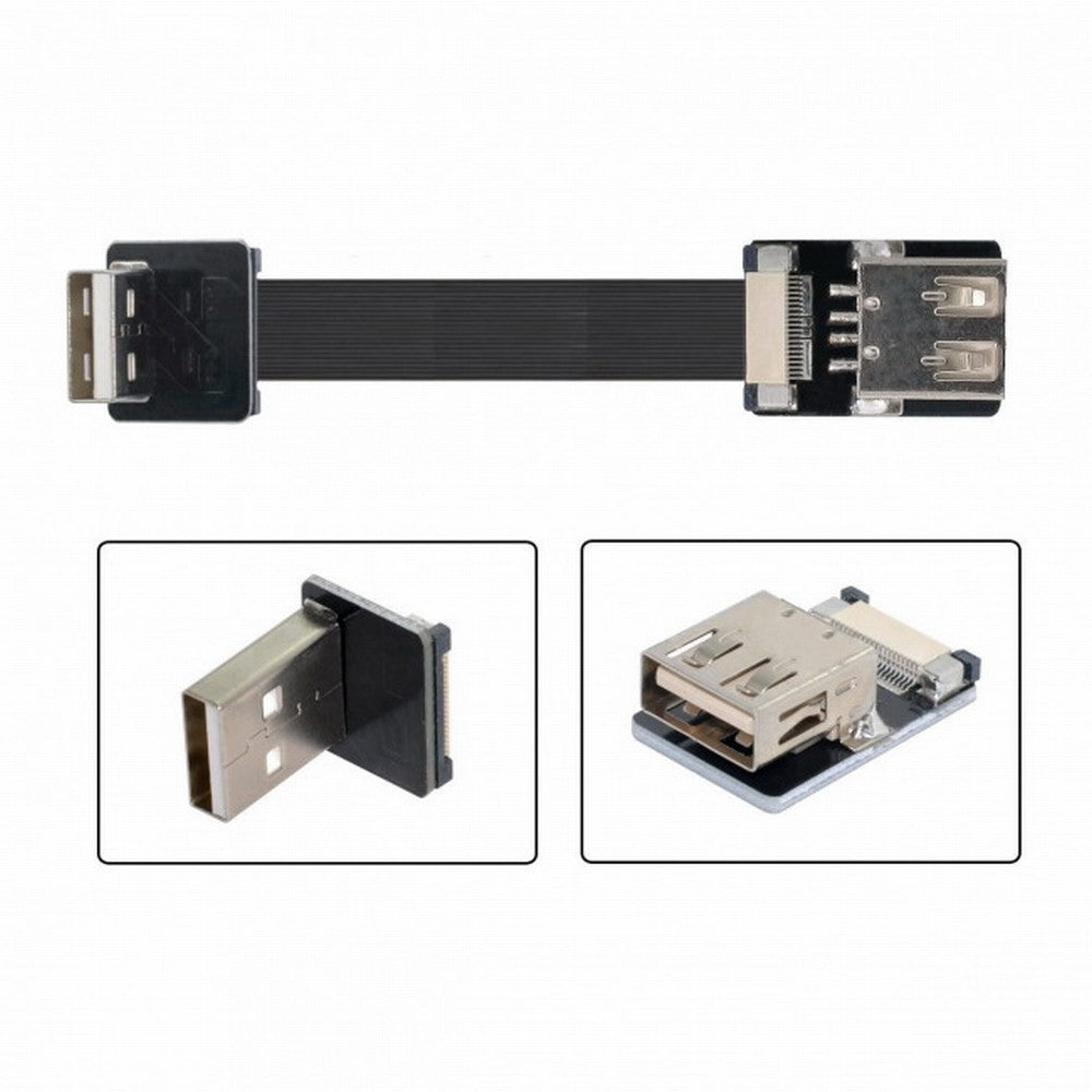 Down Angled USB 2.0 Type-A Male to Female Extension Data Flat Slim FPC Cable for FPV Disk Scanner Printer CC-U2-044-DN