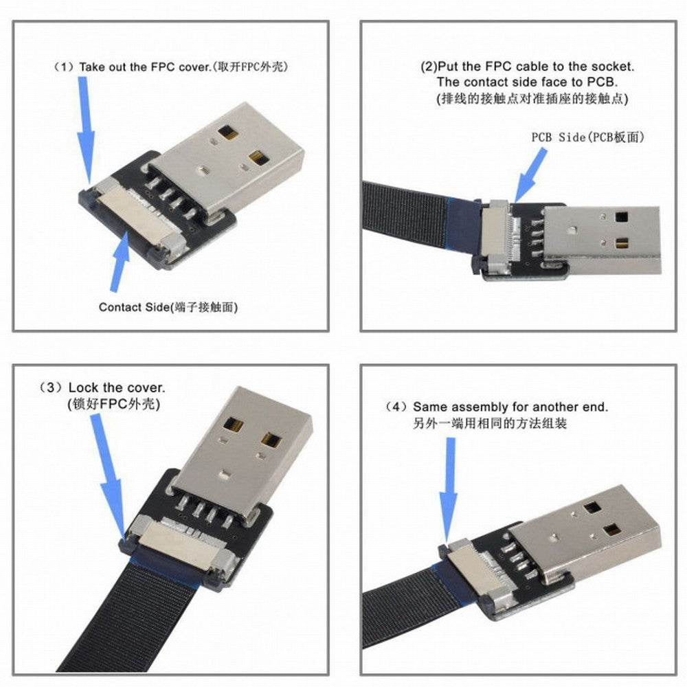 Down Angled USB 2.0 Type-A Male to Female Extension Data Flat Slim FPC Cable for FPV Disk Scanner Printer CC-U2-044-DN