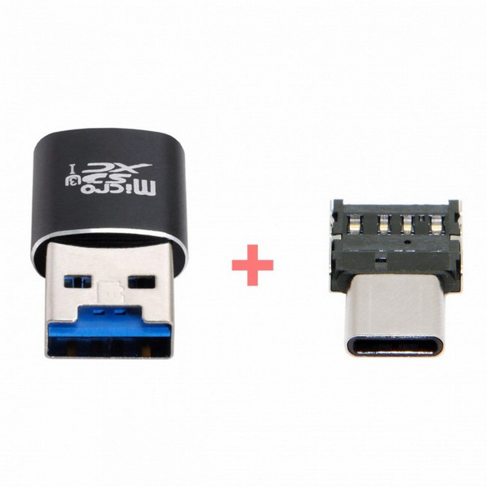 USB 3.0 to Micro SD SDXC TF Card Reader with Micro Type-C USB-C OTG Adapter for Tablet / Cell Phone U3-051+UC-053