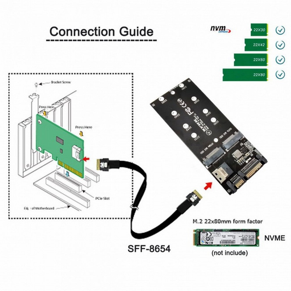 SFF-8654 to U2 Kit NGFF M-Key to Slimline SAS NVME PCIe SSD SATA Adapter for Mainboard SF-016
