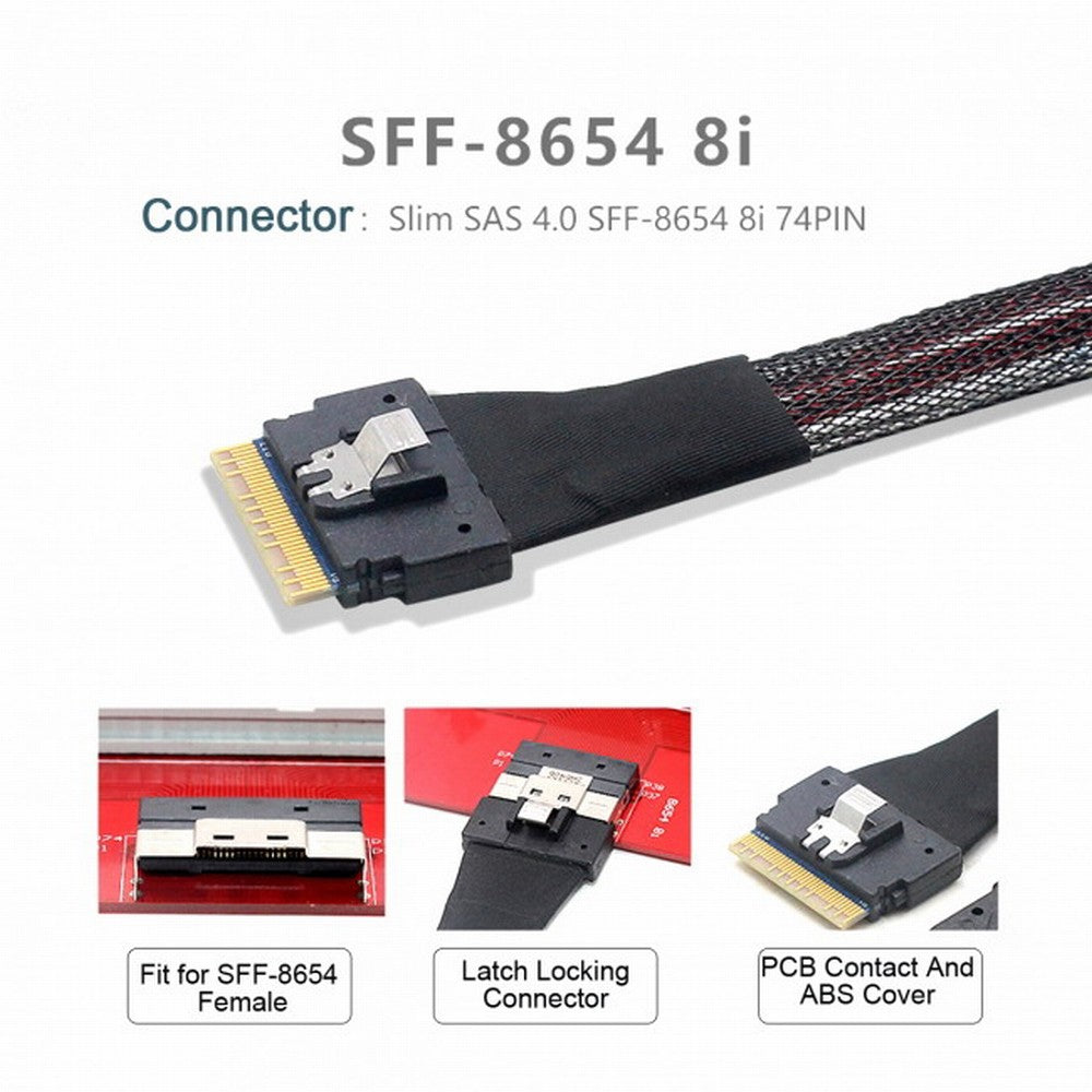 PCI-E Slimline SAS 4.0 SFF-8654 8i 74pin Host to SFF-8654 74Pin Slim SAS Target Cable 50cm SF-028