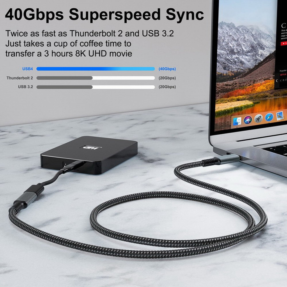 USB4 Extension Cable Male to Female 40Gbps with 100W Charging and 8K@60Hz Compatible with Thunderbolt3/4 CC-UC-040
