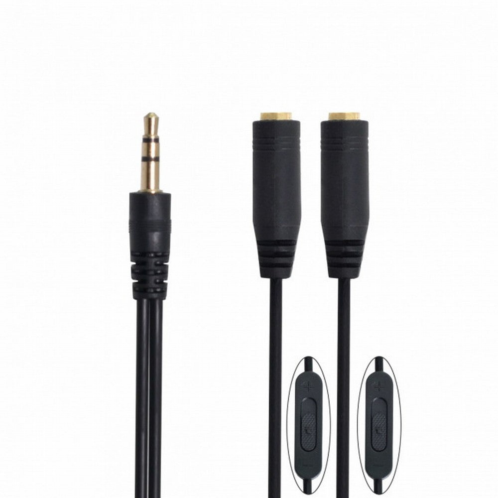 Black 3.5mm Stereo Male to Double 3.5mm Female Audio Headphone Y Splitter Cable with Volume Switch CA-004