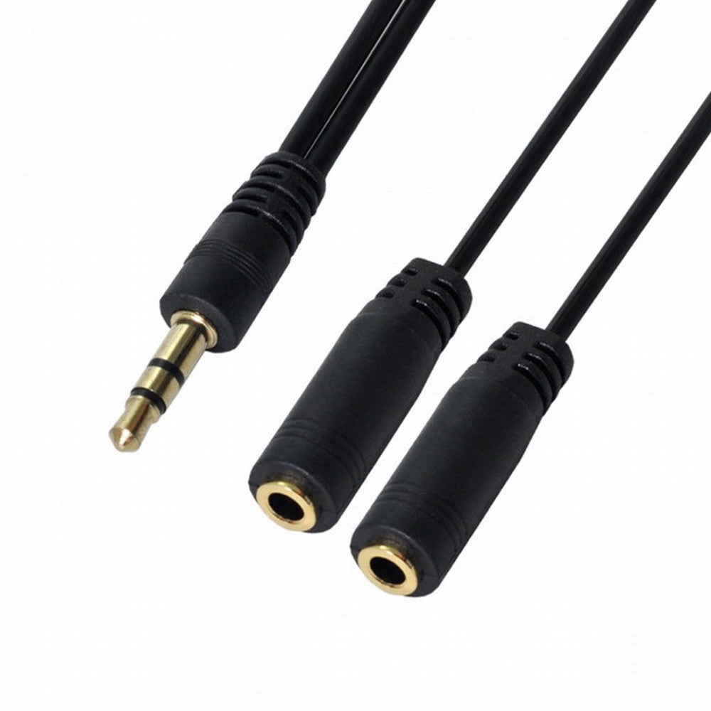 Black 3.5mm Stereo Male to Double 3.5mm Female Audio Headphone Y Splitter Cable with Volume Switch CA-004