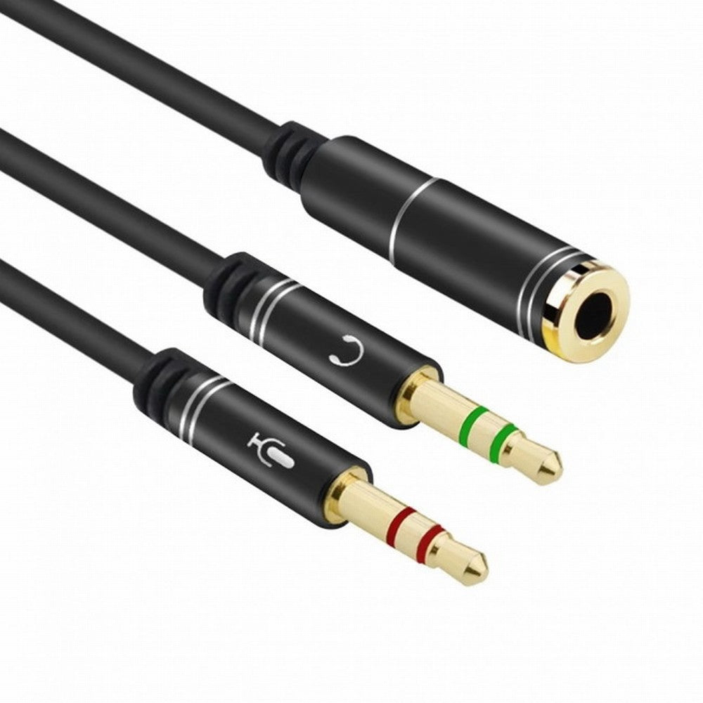 Black Dual 3.5mm Male to Single Female Headphone Microphone Audio Splitter Cable for Cell Phone Tablet Laptop CA-021