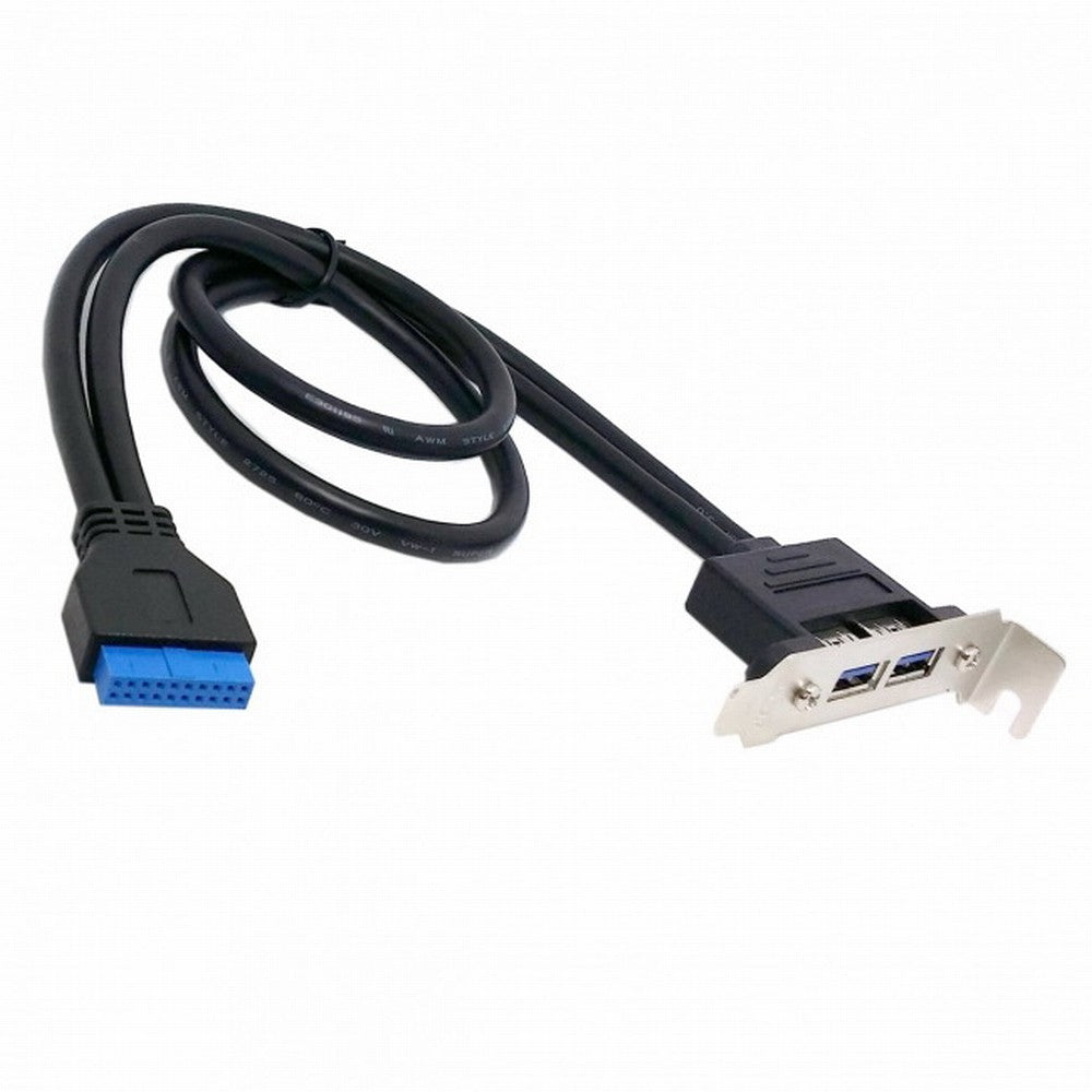 Low Profile 80mm Height USB 3.0 Female Back panel to Motherboard 20pin cable with PCI bracket 50cm U3-086