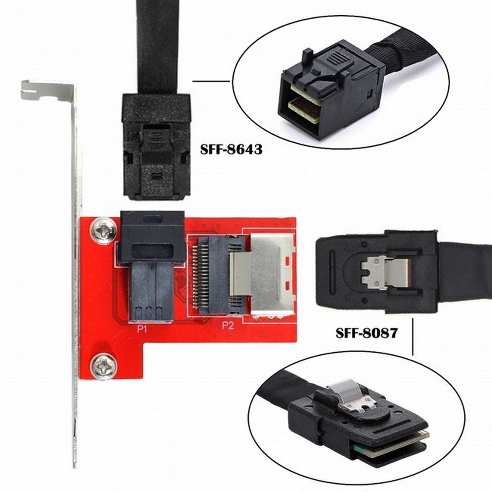 PCI-Express 4.0 Mini SAS SFF-8087 to SAS HD SFF-8643 PCBA Female Adapter With Bracket SF-040