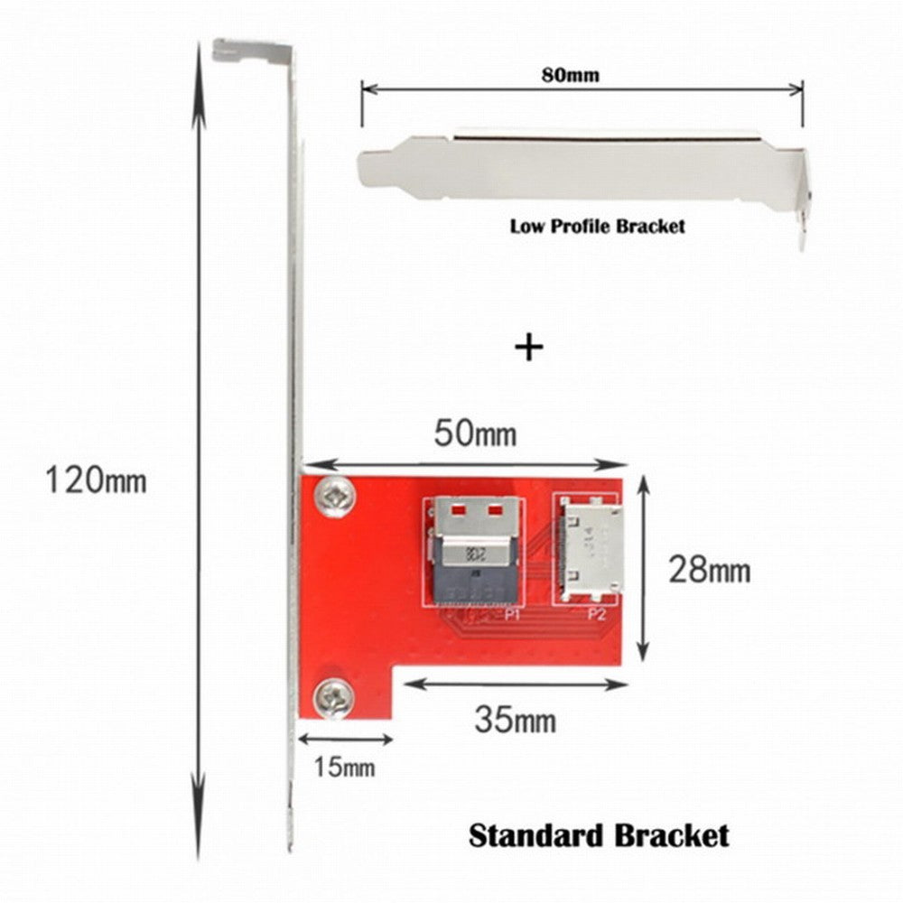 PCI-Express 4.0 Slimline SAS SFF-8654 to Oculink SFF-8611 SFF-8612 PCBA Female Adapter With Bracket SF-043