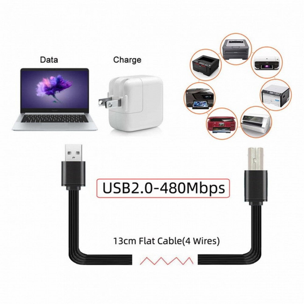 13cm USB 2.0 Type-A Male to Type-B Male Data Flat Slim FPC Cable for Scanner Disk Printer U2-060-BK-0.13M