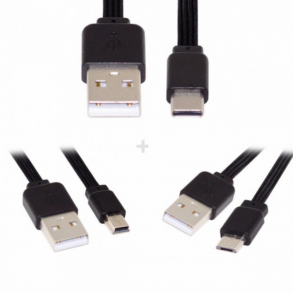 3pcs/lot 13cm USB 2.0 Type-A to Mini Micro USB Type-C Male Data Flat Slim FPC Cable for FPV Disk Phone U2-036-BK+U2-042-BK+UC-096-BK