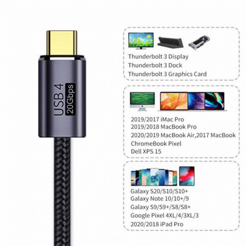 USB4 Cable 20Gbps with 100W Charging and 8K@60Hz 5K@60Hz USB4.0 Compatible with Thunderbolt3/4 CC-UC-033-BK