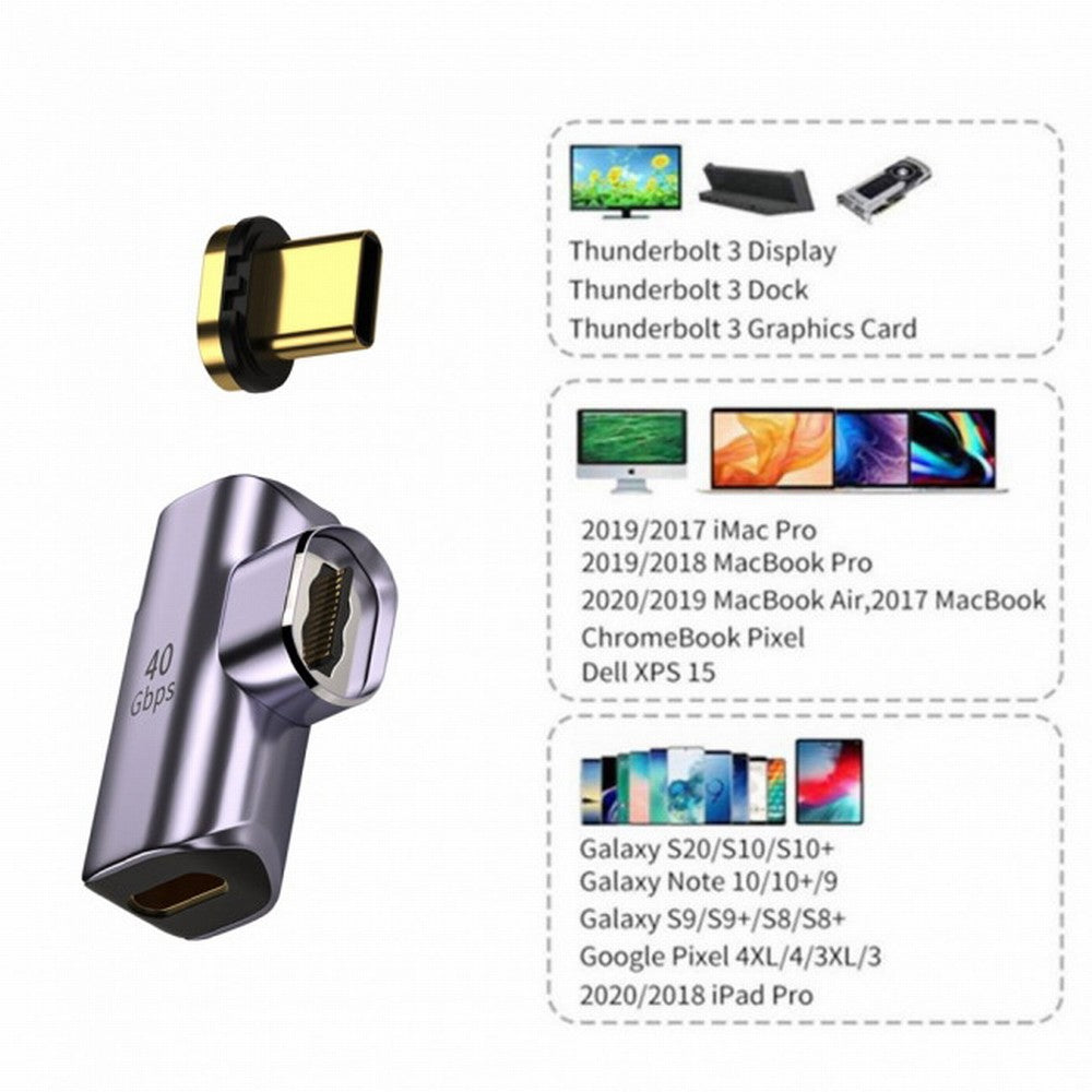 Magnetic Connector 40Gbps USB4 Type C Male to Female 90 Degree Left Right Angled 100W Power Data 8K Video Adapter for Laptop Phone UC-028-RI