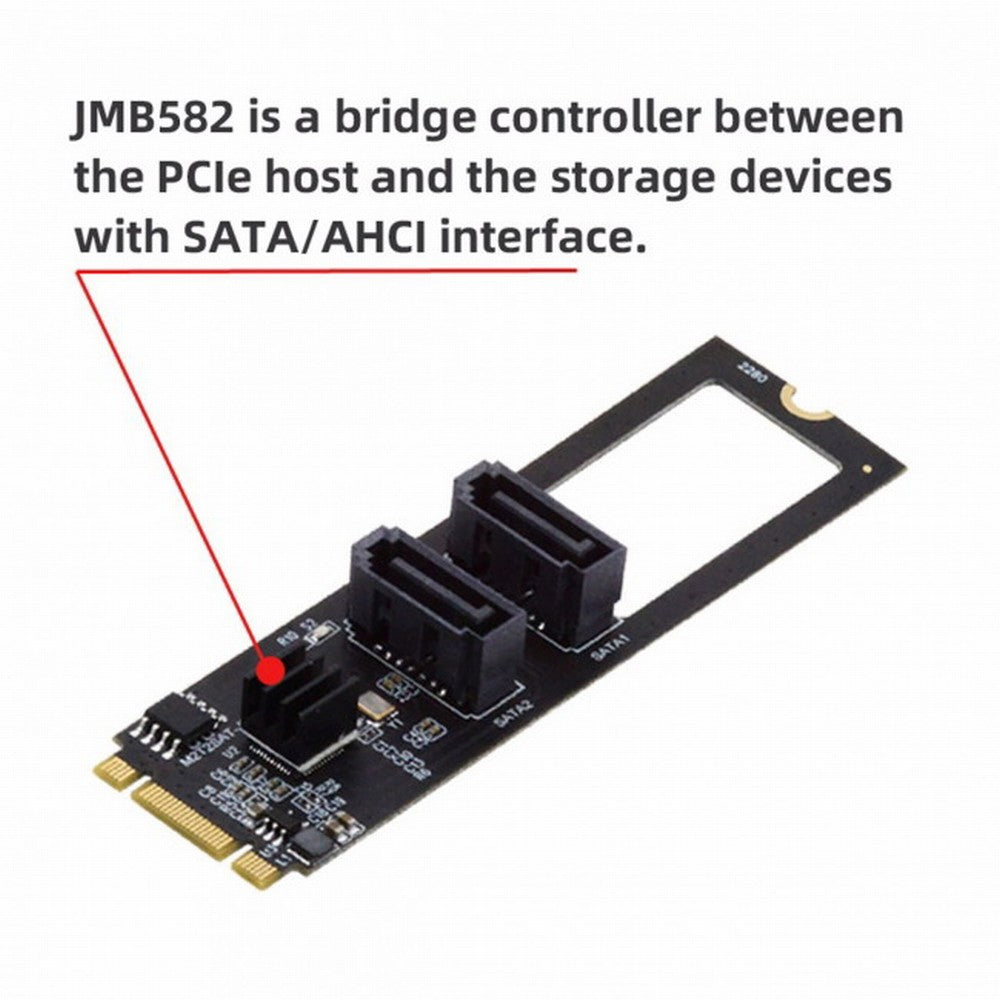 NGFF Key B+M PCI Express to SATA 3.0 6Gbps Dual Ports Vertical Adapter Converter Hard Drive Extension Card JMB582 2280 SA-042