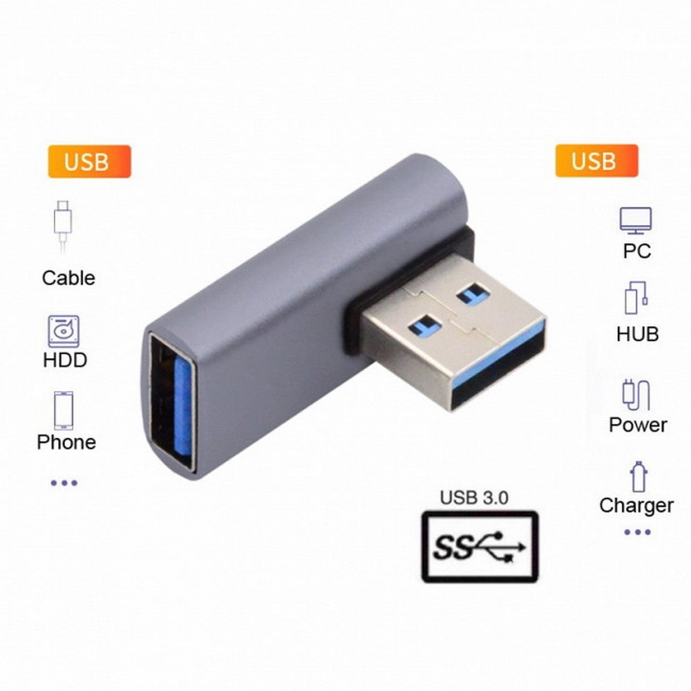 10Gbps USB3.0 Male to Female Extension Power Data Video Adapter Low Profile 90 Degree Left Angled Type U3-018-LP