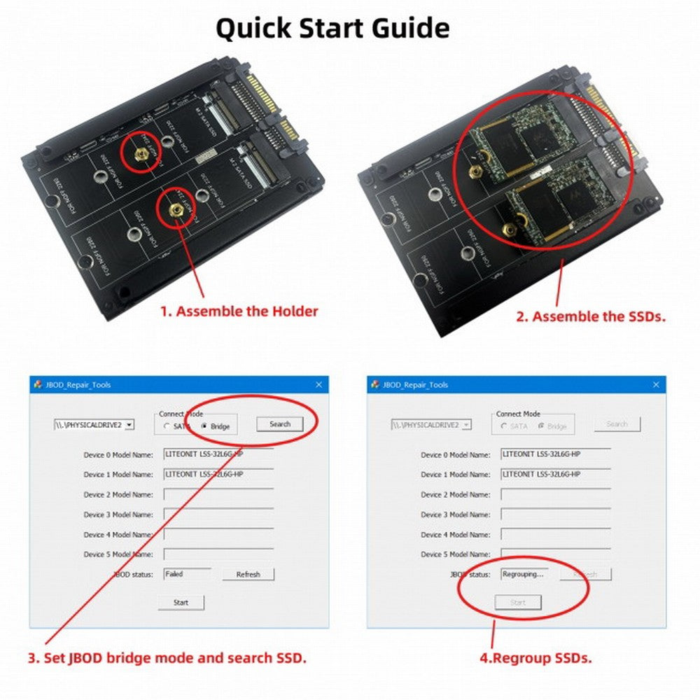 Dual NGFF B+M Key M.2 SSD Card JBOD Raid0 Span Bridge to 2.5inch SATA Combo HDD Disk Drive Enclosure SA-031
