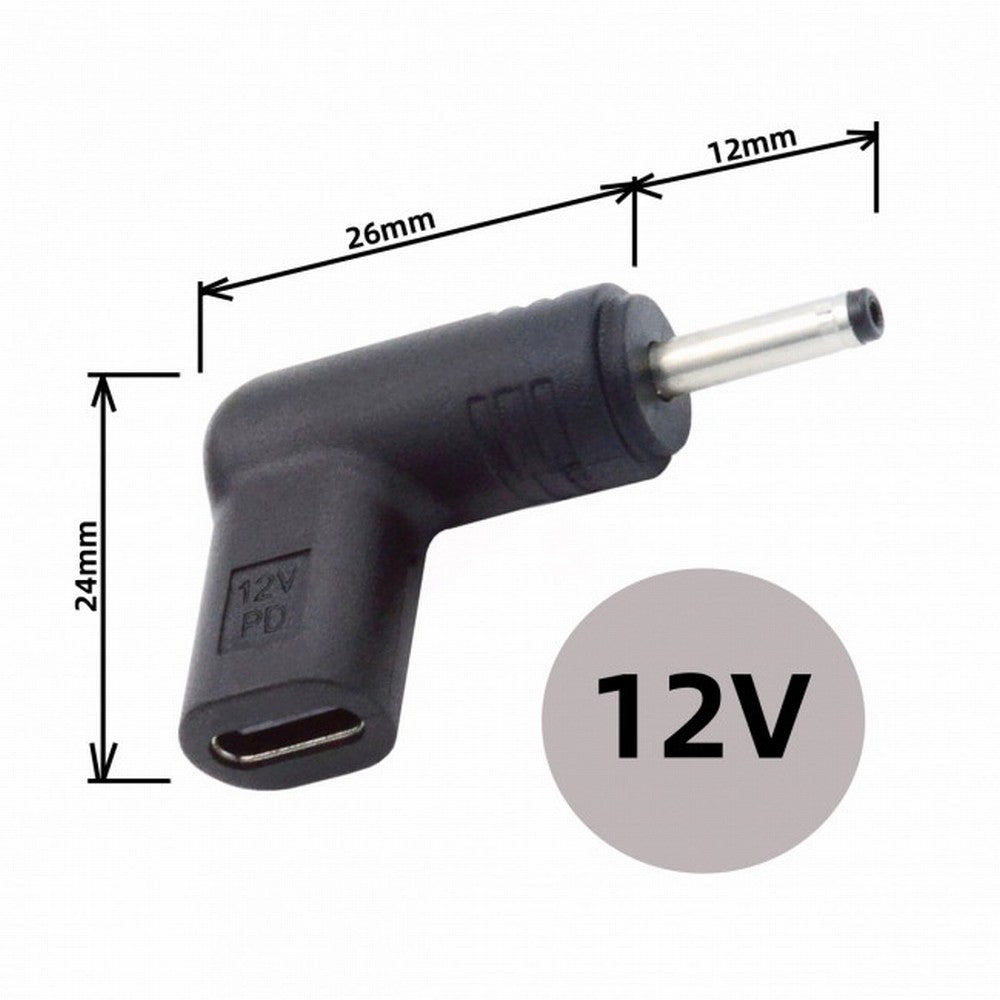 USB 3.1 Type C USB-C Female to DC 12V 3.5x1.3mm Plug Adapter PD Emulator Trigger 90 Degree Angled UC-090-3513MM