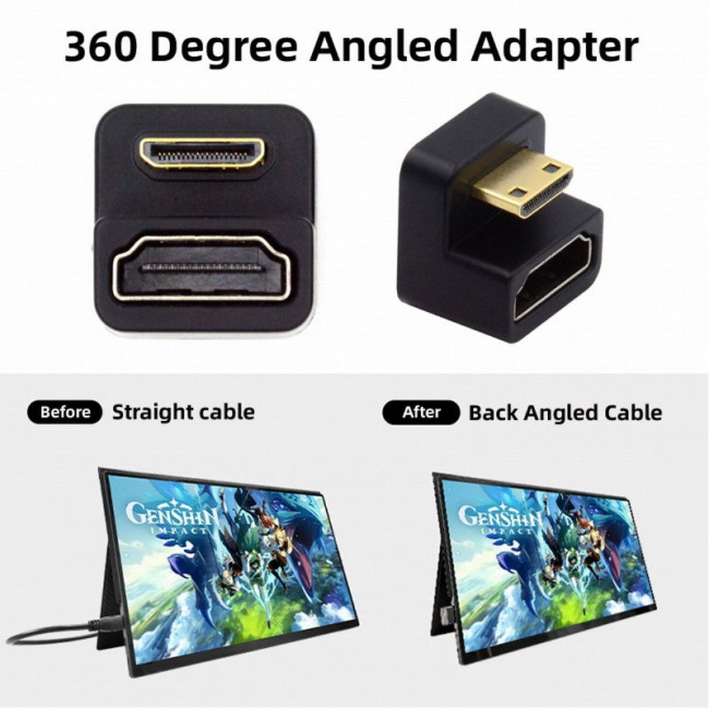 360 Degree Down Opposite U Shape Back Angled Mini HDMI 1.4 Male to HDMI Female Extension Adapter Converter HD-001-DN