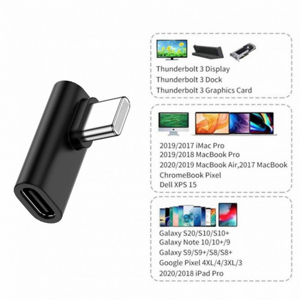 Low Profile 90 Degree Right Left Angled USB 3.1 Type-C Male to Female Extension Adapter for Laptop Tablet Phone UC-068-LP
