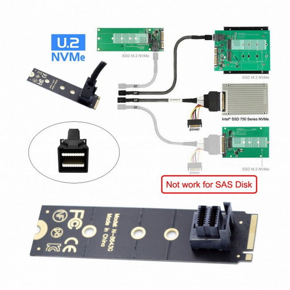 22X80mm 2280 M.2 SFF-8643 Card and U.2 U2 SFF-8639 NVME PCIe SSD Cable PCI-E 3.0 4.0 for Mainboard SSD SF-093+SF-094-BK