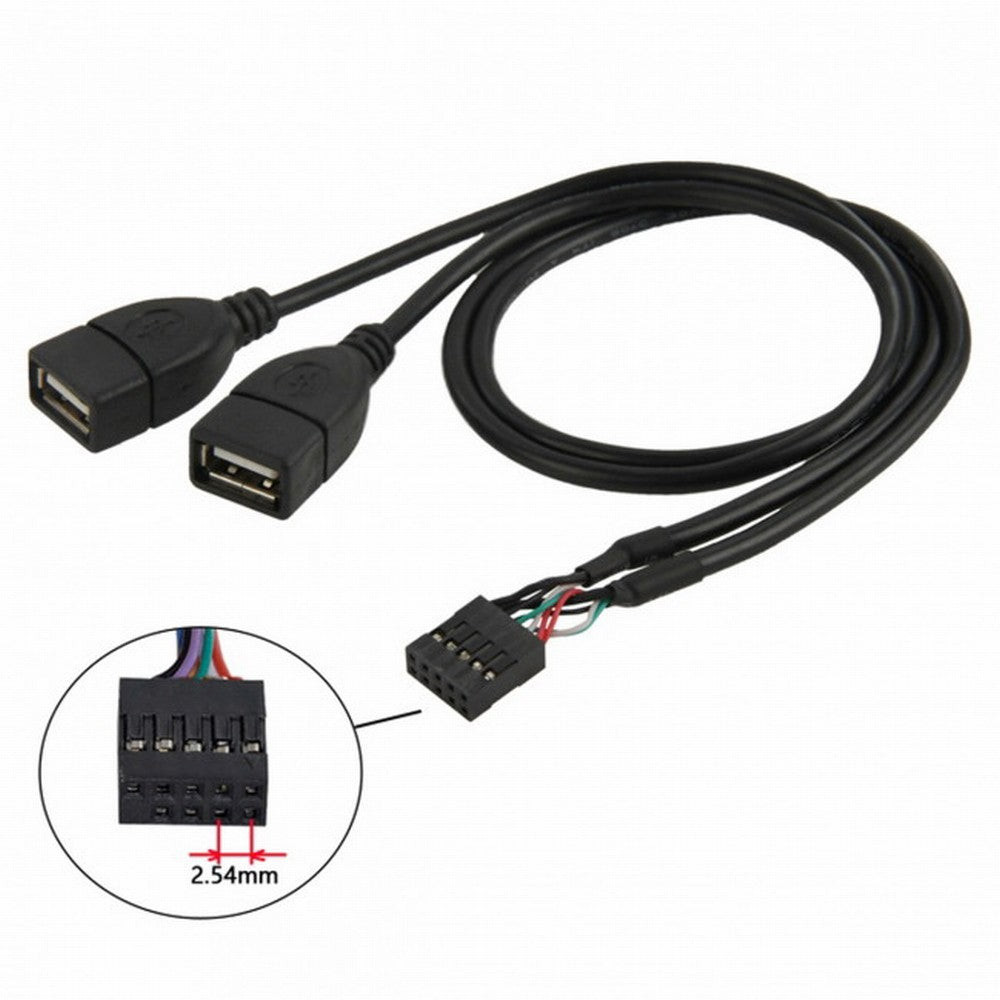 USB 9Pin 10Pin Motherboard Female Header to Dual USB 2.0 Female Adapter Cable 50cm U2-129