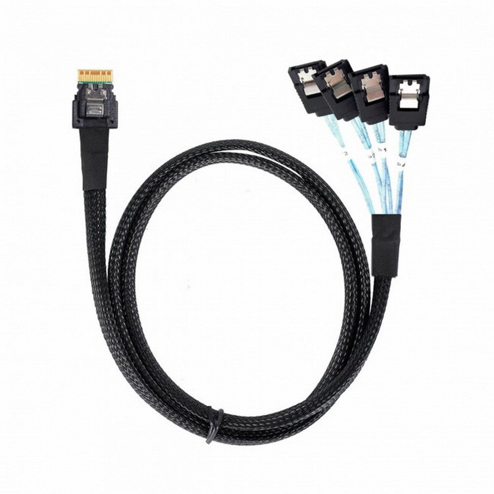 Slim Line SAS 4.0 SFF-8654 4i 38pin Host to 4 SATA 7pin Target Hard Disk Fanout Raid Cable 50cm SF-103