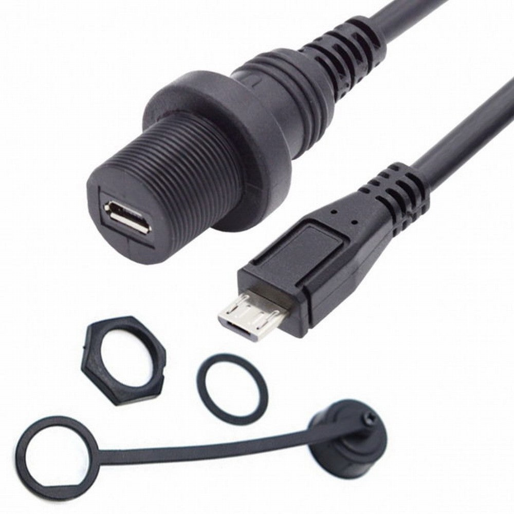 1m Waterproof Dustproof 480Mbps Micro USB2.0 5Pin Male to Female Extension Data Power Cable Car Panel Mount Design U2-003-1.0M