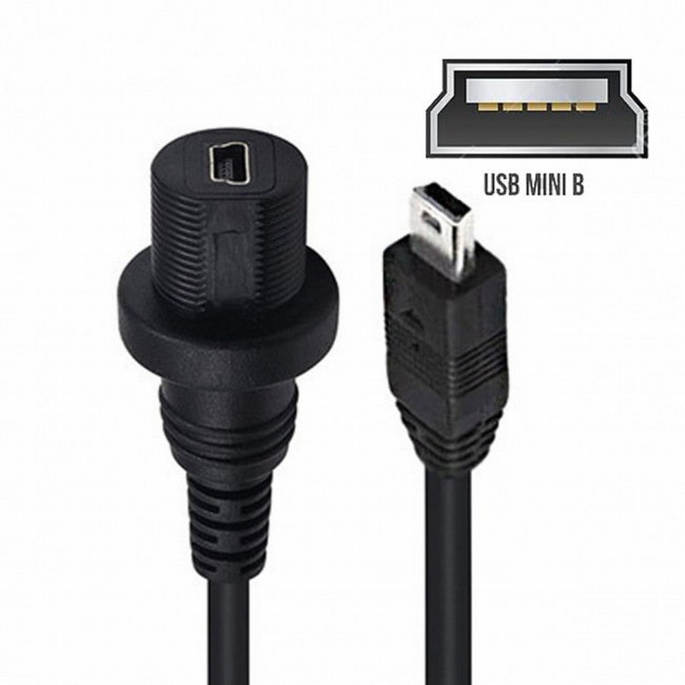 1m Waterproof Dustproof 480Mbps Mini USB2.0 5Pin Male to Female Extension Data Power Cable Car Panel Mount Design U2-015-1.0M