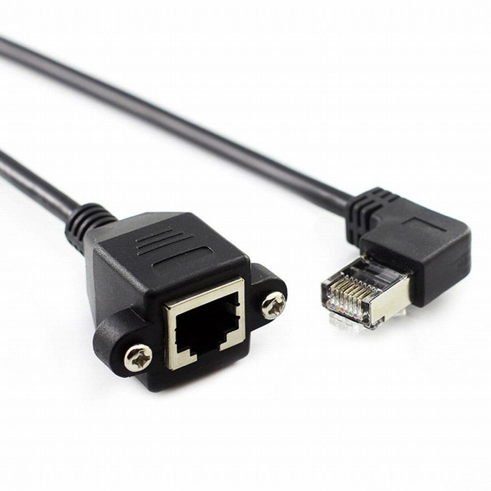 Right Angled 90 Degree 8P8C FTP STP UTP Cat6 Male to Female Lan Ethernet Network Extension Cable with Panel Mount Holes UT-011-RI