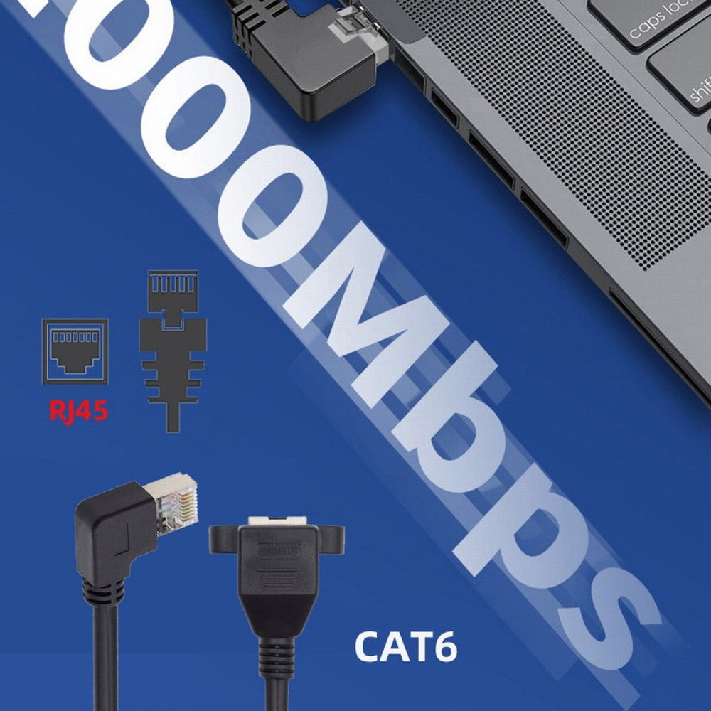 Right Angled 90 Degree 8P8C FTP STP UTP Cat6 Male to Female Lan Ethernet Network Extension Cable with Panel Mount Holes UT-011-RI