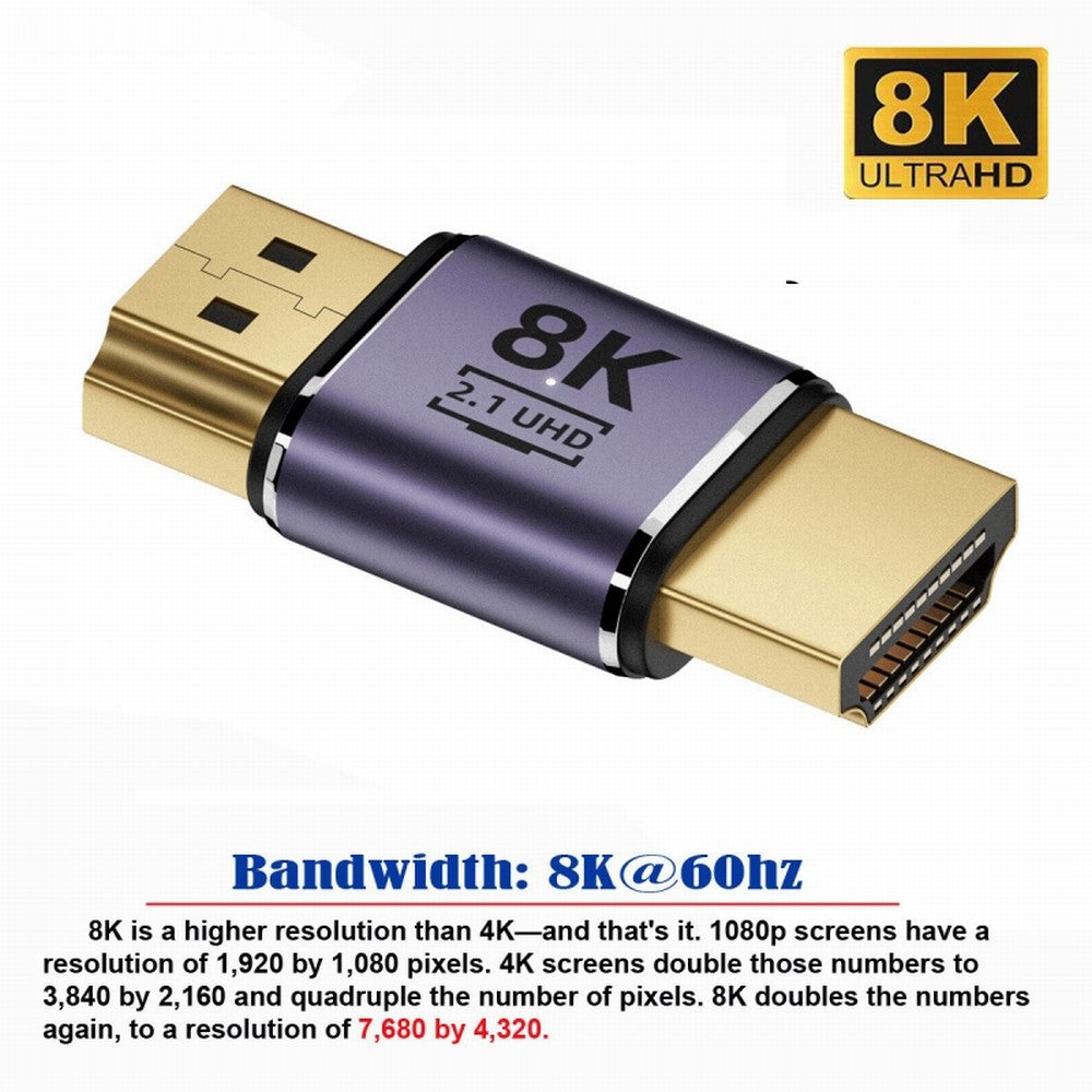 HDMI Male to HDMI 2.1 Male UHD Extension Gold Converter Adapter Support 8K 60hz HDTV HD-011-A8K14
