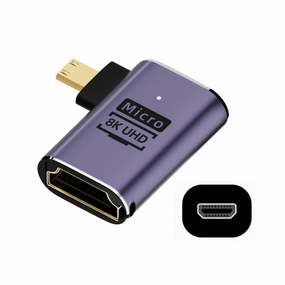 Right Angled Micro HDMI Male to HDMI 2.1 Female UHD Extension Gold Converter Adapter Support 8K 60hz HDTV HD-023-D8K02
