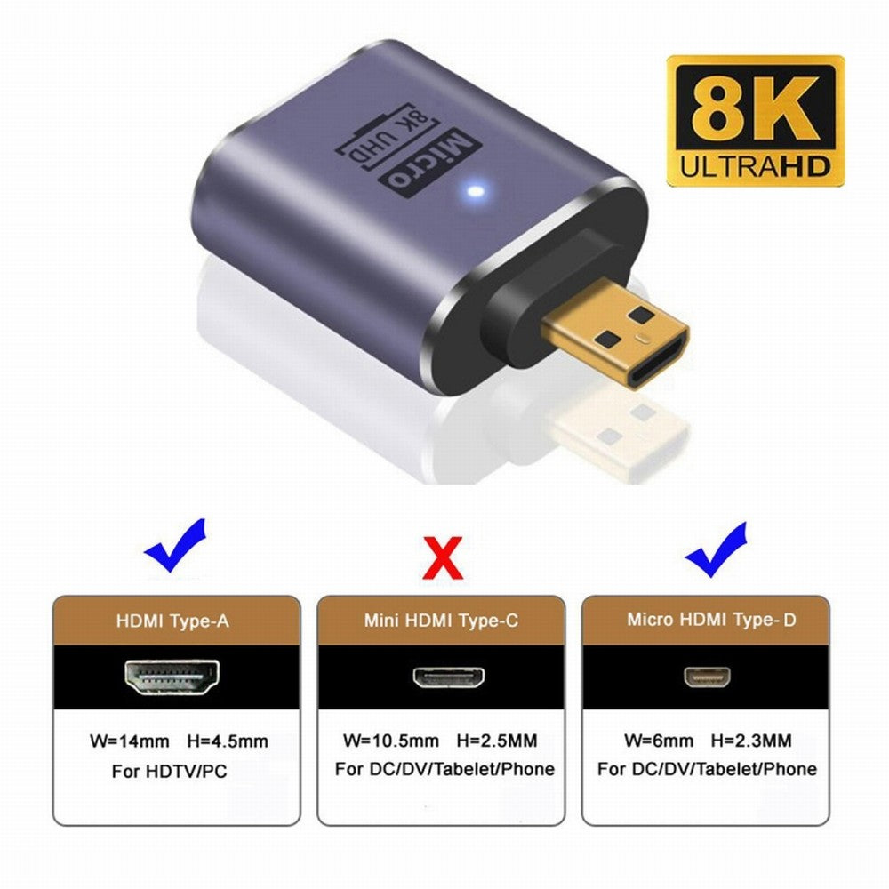 Micro HDMI Male to HDMI 2.1 Female UHD Extension Gold Converter Adapter Support 8K 60hz HDTV HD-023-D8K01